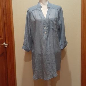 3/4 Sleeve Henley Tunic Cover-Up